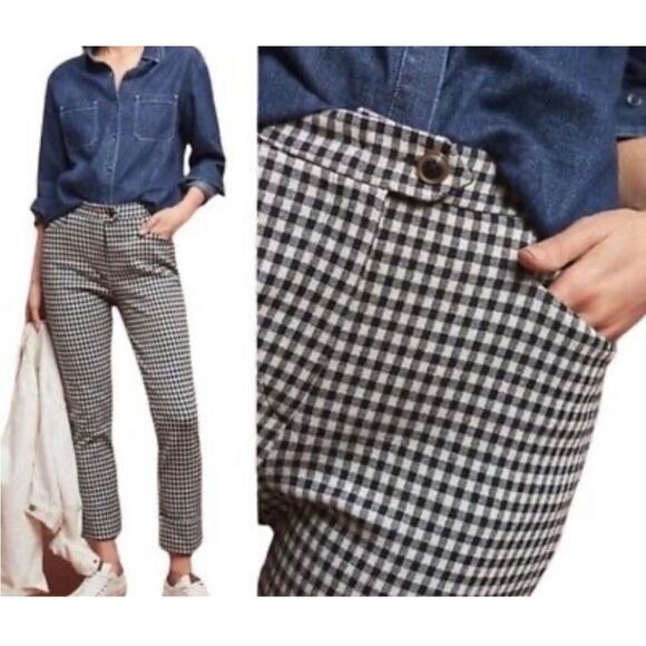 Anthropologie Pants - by Anthropologie Trouser Pant Capri The Essential Crop Flare Gingham Check 12